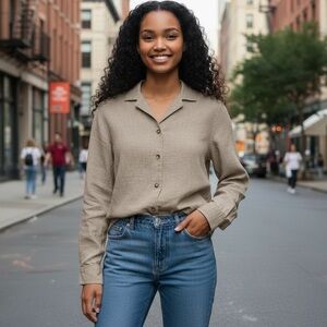 Uniqlo x Ines de la Fressange Cotton Flannel Button-Down Shirt – Oatmeal (S)